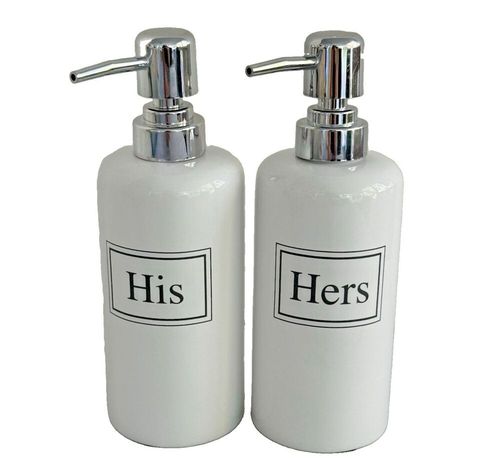 His and Hers Ceramic Pump Soap Lotion Dispenser Wedding Gift Shower White Black